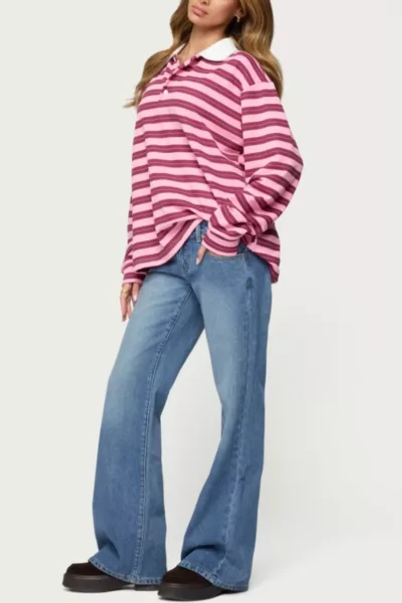 Edikted Maureen Striped Polo Sweatshirt