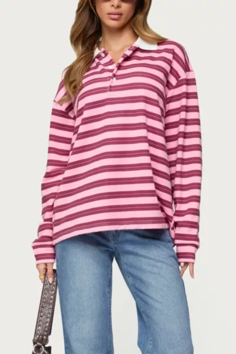 Edikted Maureen Striped Polo Sweatshirt