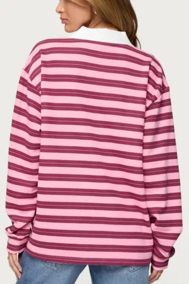 Edikted Maureen Striped Polo Sweatshirt