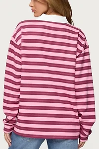 Edikted Maureen Striped Polo Sweatshirt