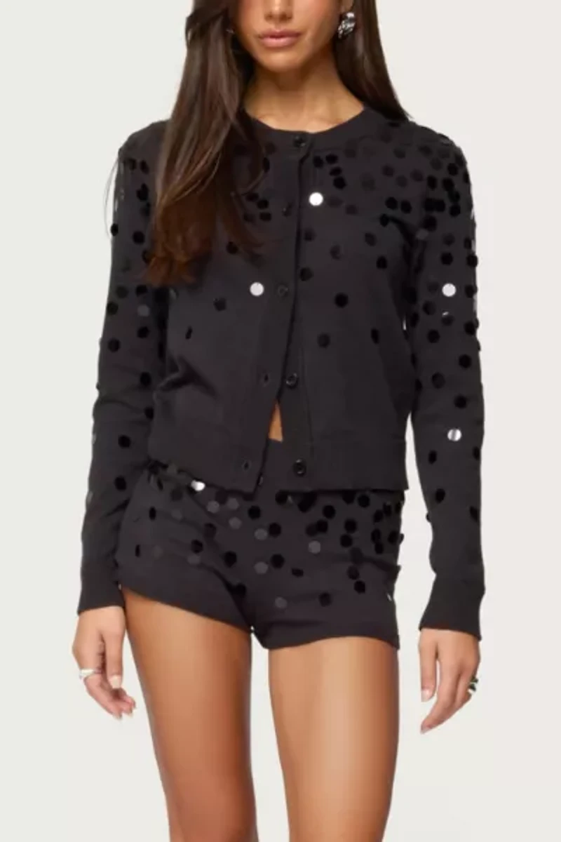 Edikted Cierra Sequin Knit Micro Shorts