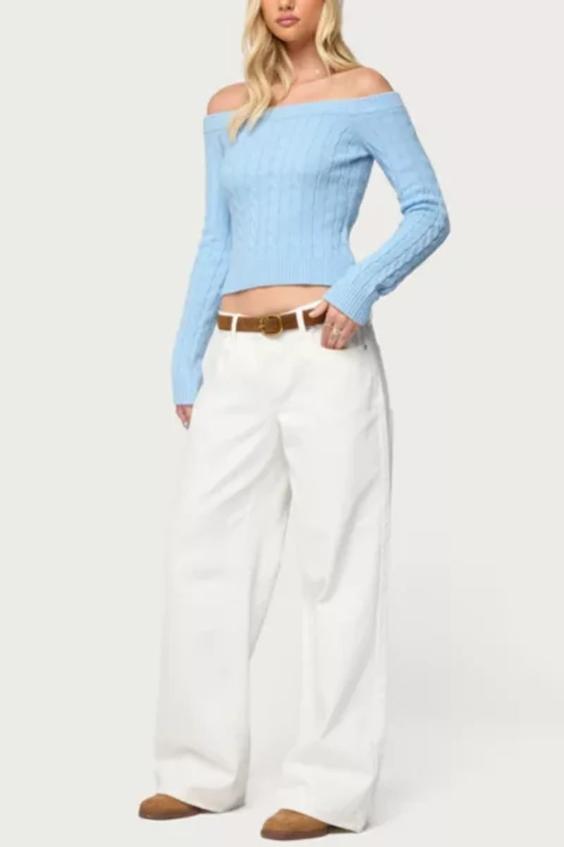 Edikted Taniza Off Shoulder Cable Knit Sweater