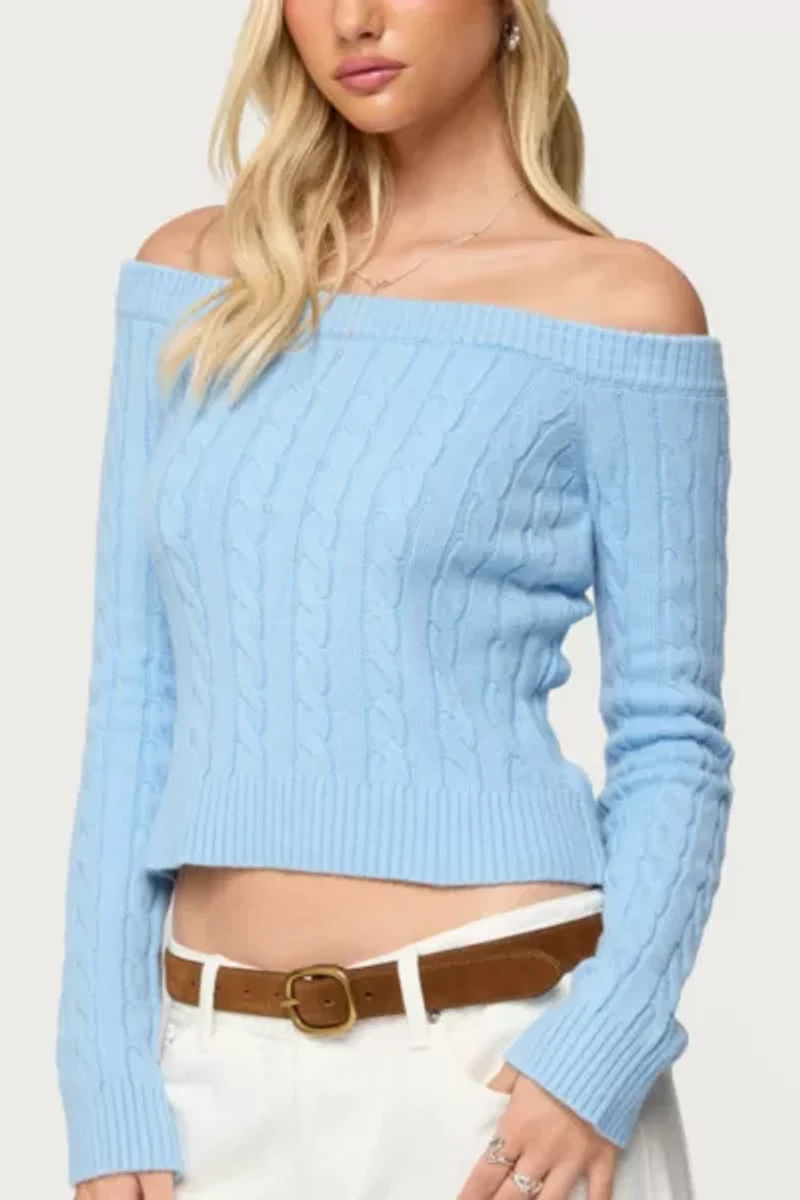 Edikted Taniza Off Shoulder Cable Knit Sweater