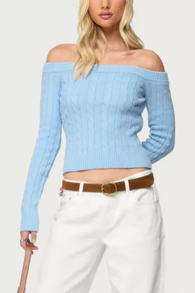 Edikted Taniza Off Shoulder Cable Knit Sweater