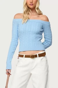 Edikted Taniza Off Shoulder Cable Knit Sweater