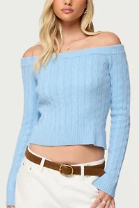 Edikted Taniza Off Shoulder Cable Knit Sweater