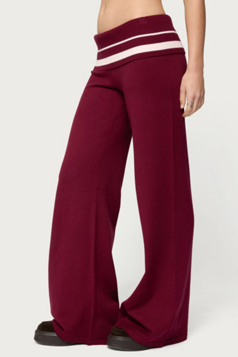 Edikted Kaliya Stripey Fold Over Knit Pants