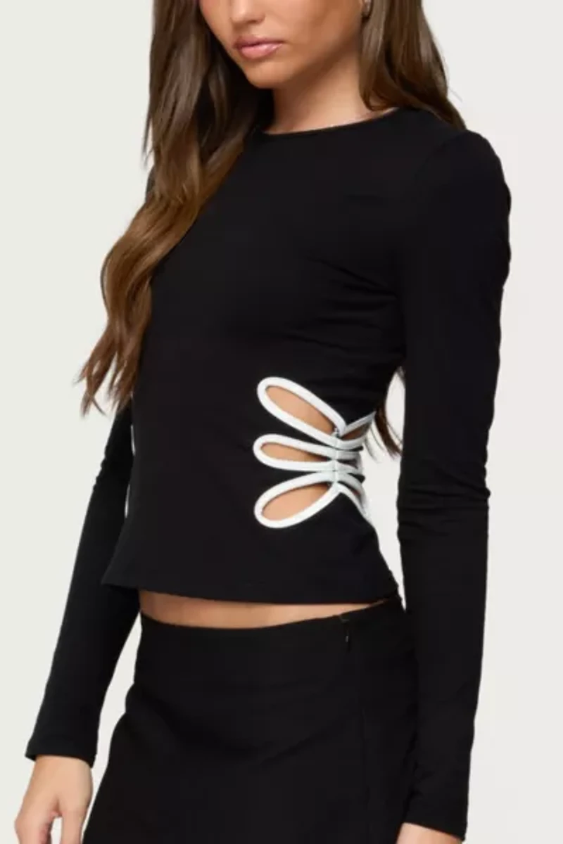Edikted Contrast Cut Out Long Sleeve Top