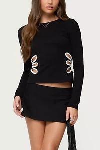 Edikted Contrast Cut Out Long Sleeve Top