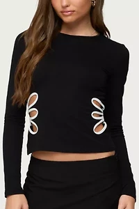 Edikted Contrast Cut Out Long Sleeve Top