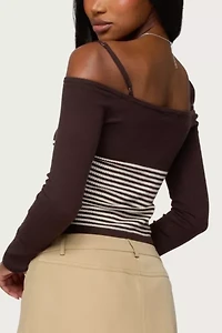 Edikted Darya Striped Off Shoulder Knit Top