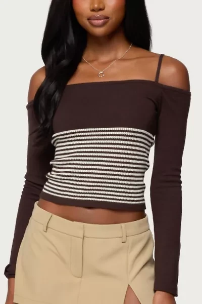 Edikted Darya Striped Off Shoulder Knit Top