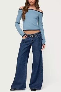 Edikted Kezzie Contrast Off Shoulder Knit Top