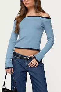 Edikted Kezzie Contrast Off Shoulder Knit Top