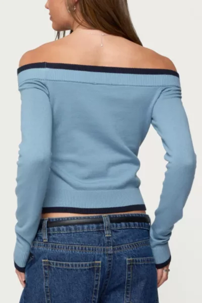 Edikted Kezzie Contrast Off Shoulder Knit Top