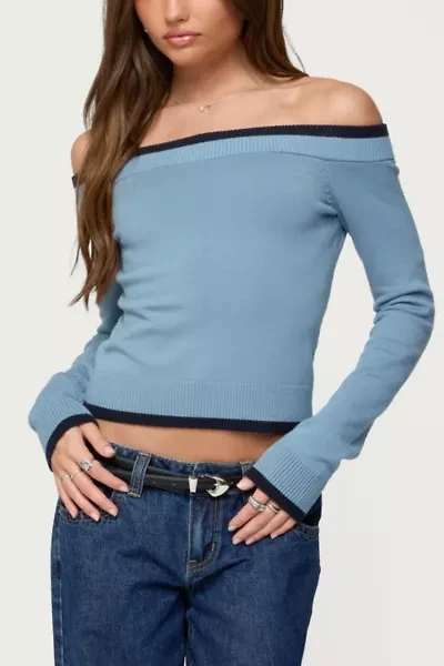 Edikted Kezzie Contrast Off Shoulder Knit Top