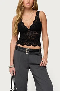 Edikted Araura Velvet Floral Sheer Top