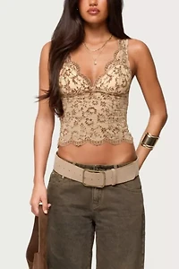 Edikted Araura Velvet Floral Sheer Top