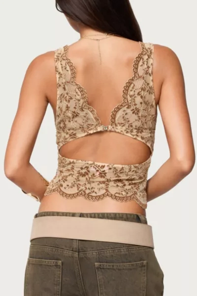 Edikted Araura Velvet Floral Sheer Top