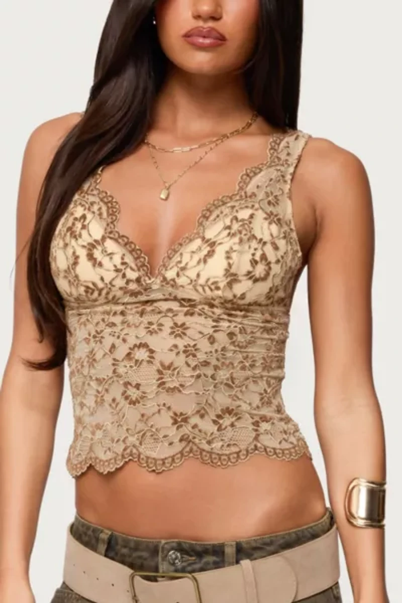 Edikted Araura Velvet Floral Sheer Top