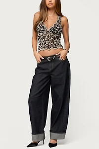 Edikted Araura Velvet Floral Sheer Top