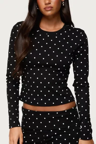Edikted Daliya Polka Dot Long Sleeve Top
