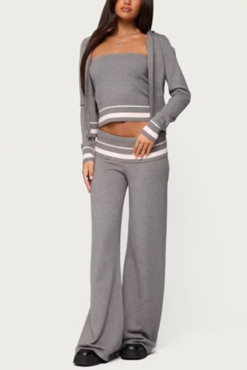 Edikted Kaliya Stripey Knit Zip Up Hoodie