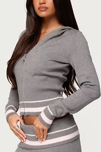 Edikted Kaliya Stripey Knit Zip Up Hoodie