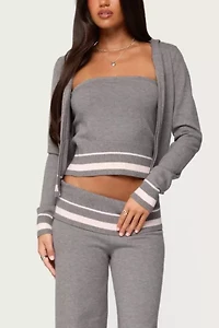 Edikted Kaliya Stripey Knit Zip Up Hoodie