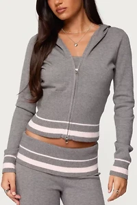 Edikted Kaliya Stripey Knit Zip Up Hoodie