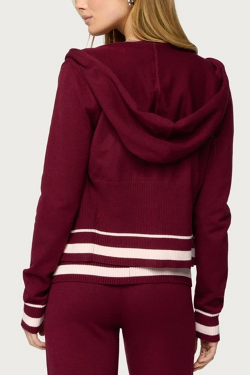 Edikted Kaliya Stripey Knit Zip Up Hoodie