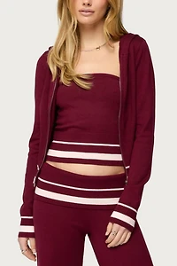 Edikted Kaliya Stripey Knit Zip Up Hoodie