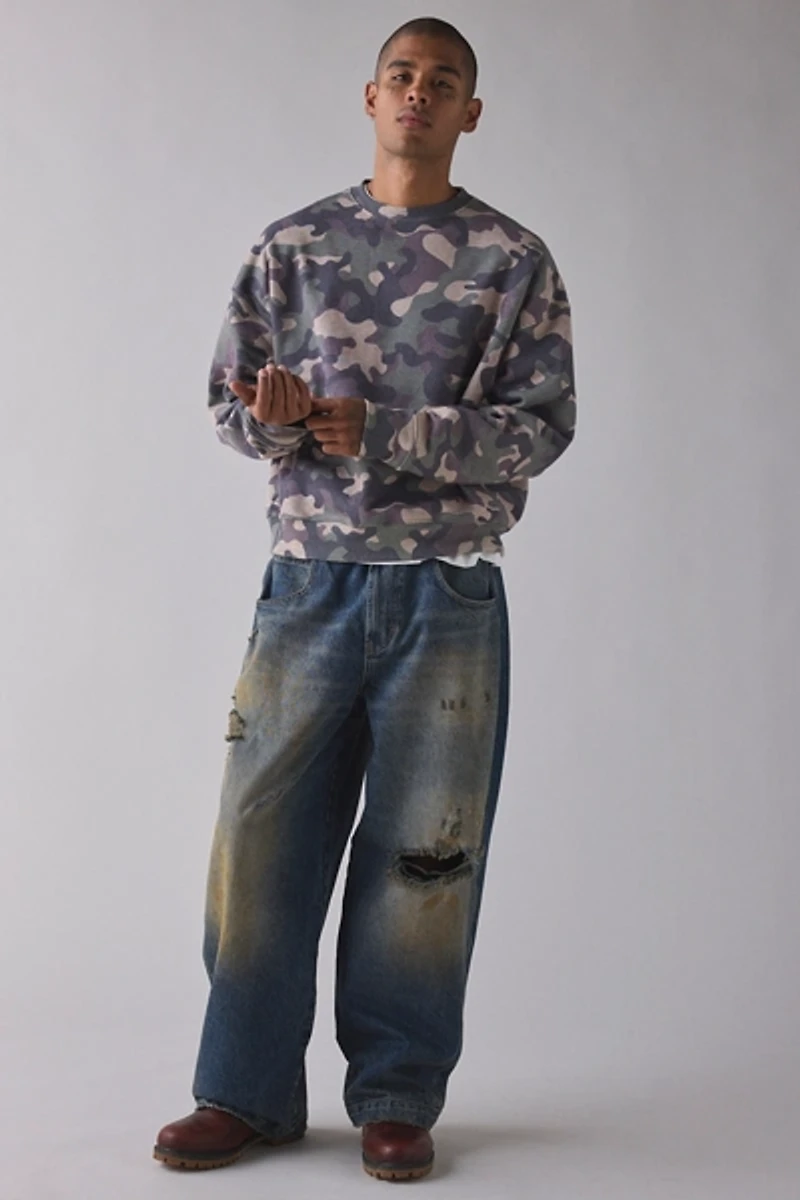 Camo Allover Print Crew Neck Sweatshirt