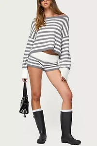 Edikted Saphi Striped Foldover Knit Shorts