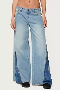 Edikted Zippered Washed Wide Leg Jeans