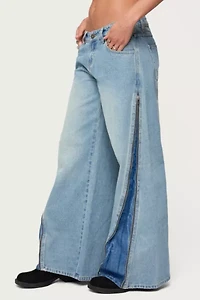 Edikted Zippered Washed Wide Leg Jeans