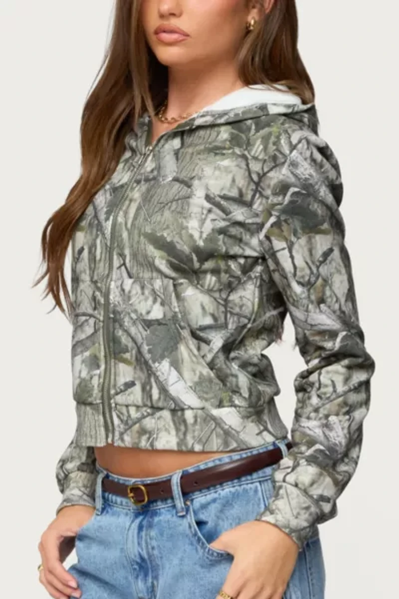 Edikted Tayler Camo Zip Up Hoodie