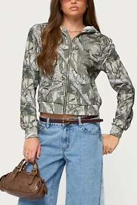 Edikted Tayler Camo Zip Up Hoodie