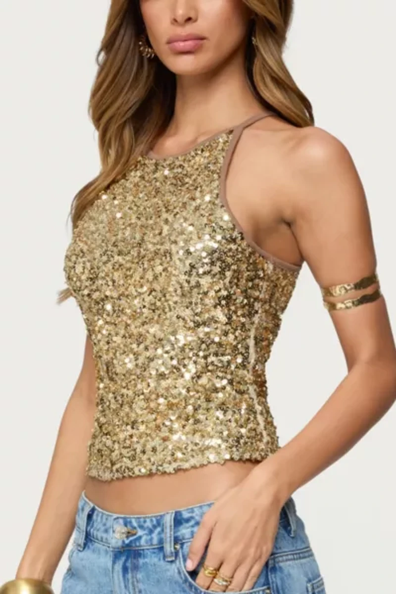 Edikted Pasha Sequin Tank Top