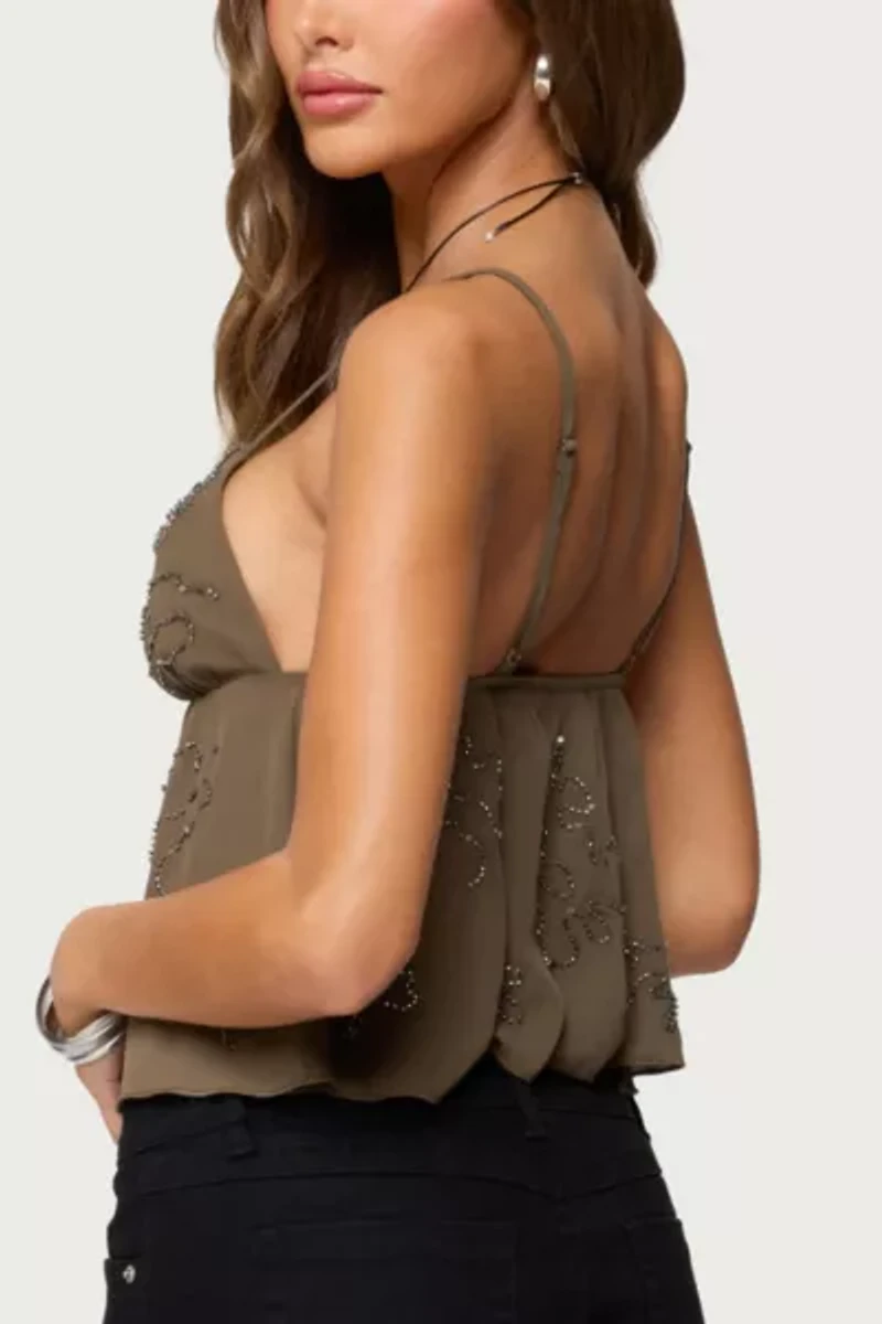 Edikted Raia Beaded Babydoll Top