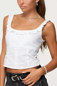 Edikted Noga Ruffle Woven Button Up Top