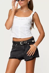Edikted Noga Ruffle Woven Button Up Top