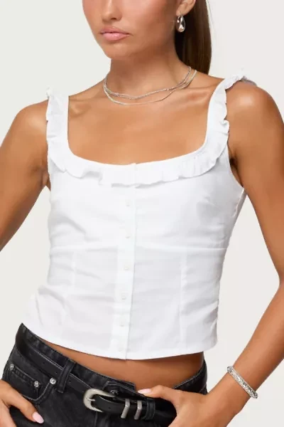 Edikted Noga Ruffle Woven Button Up Top
