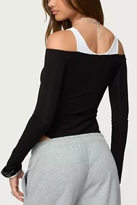 Edikted Layered Ribbed Off Shoulder Bodysuit