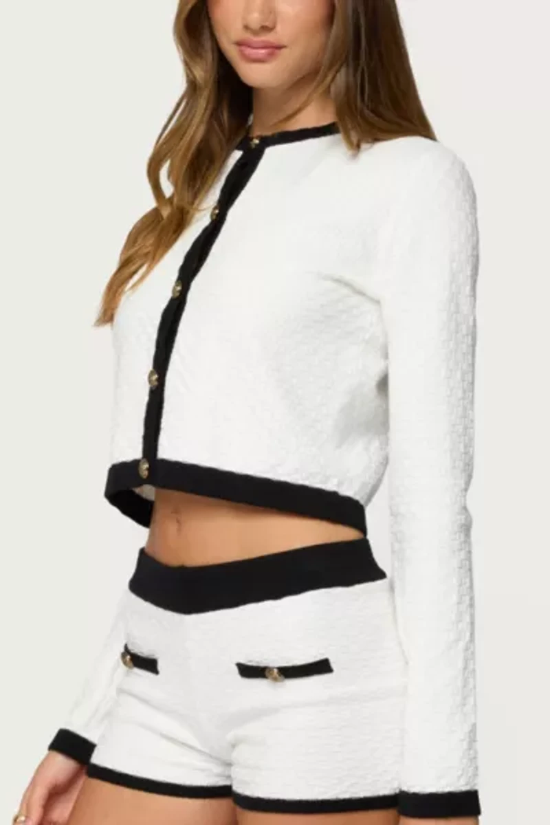 Edikted Mara Contrast Textured Knit Cardigan