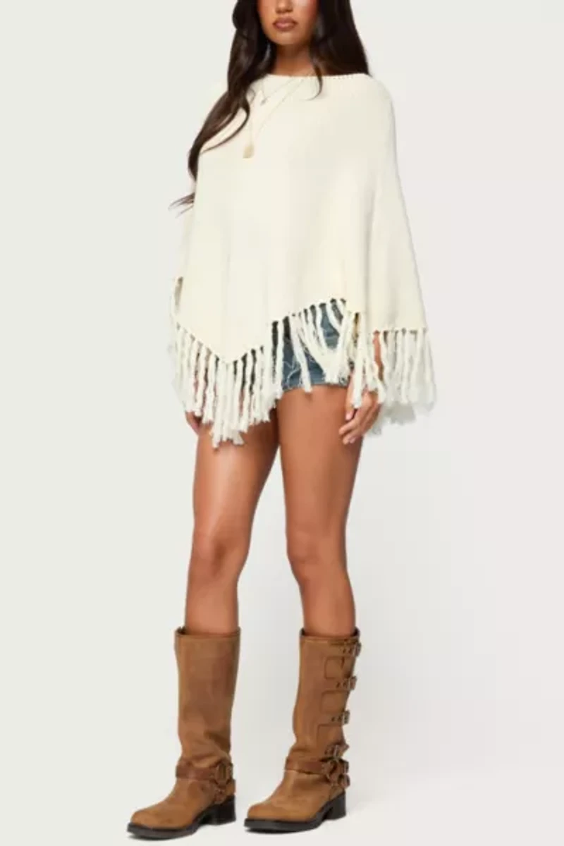 Edikted Kamila Fringe Knit Poncho