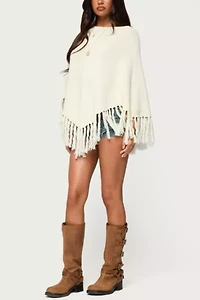 Edikted Kamila Fringe Knit Poncho