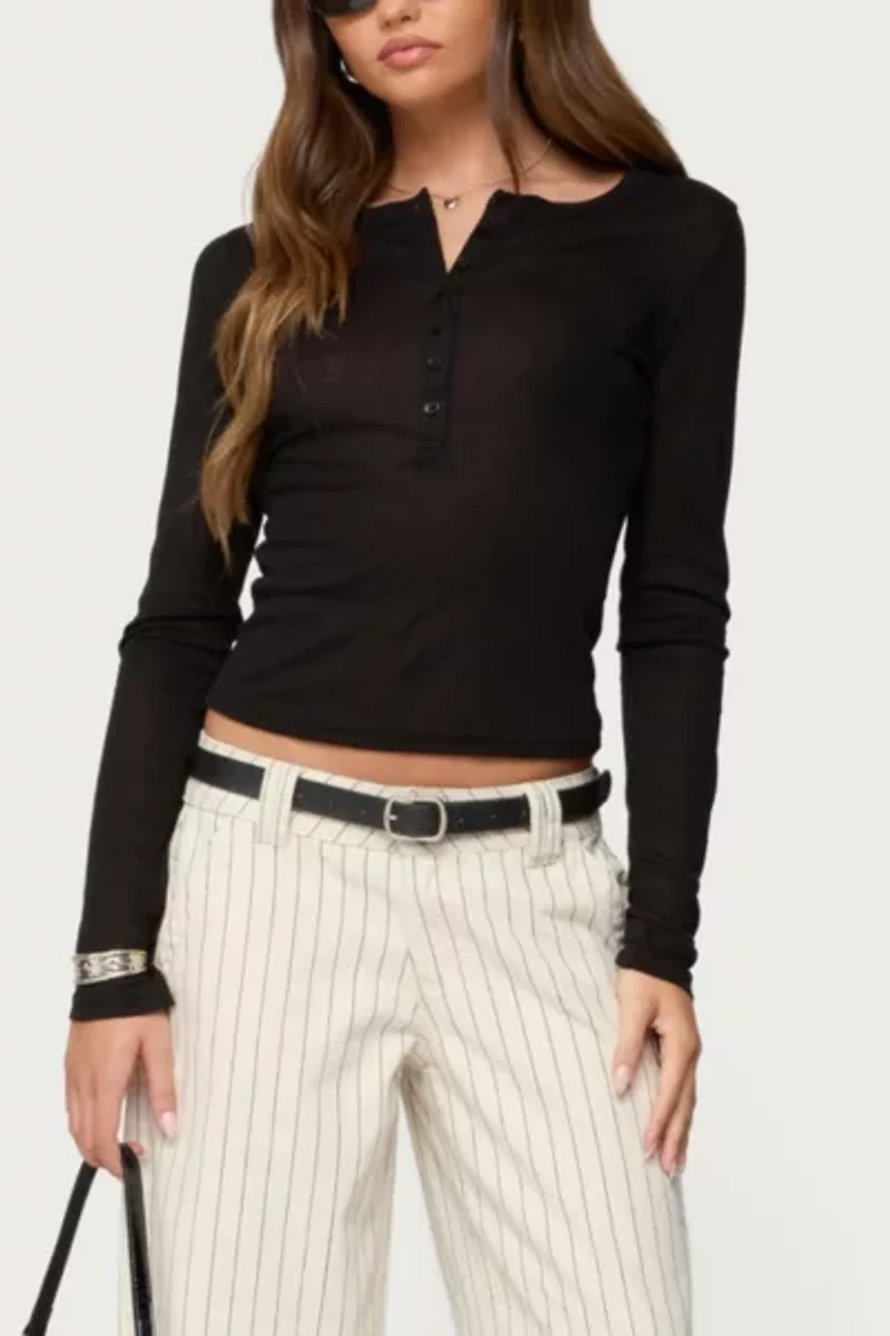 Edikted Nettie Ribbed Henley Top