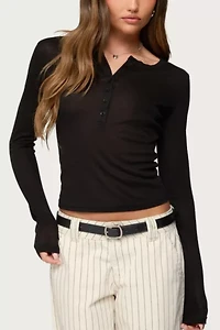 Edikted Nettie Ribbed Henley Top
