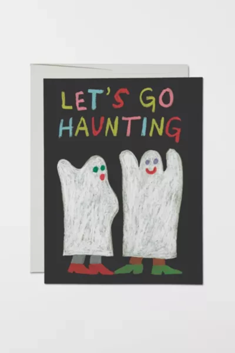 Red Cap Let's Go Haunting Halloween Card